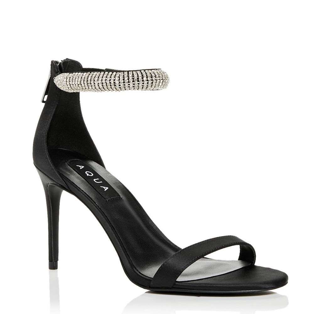 Aqua Elegant Black Heels with Silver Embellishments